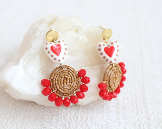 Aretes Ocoxal Corazón Rojo