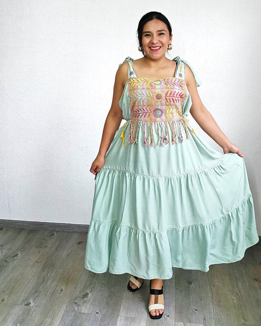 Vestido Fatima Rococo Menta XL- 2XL - 3XL