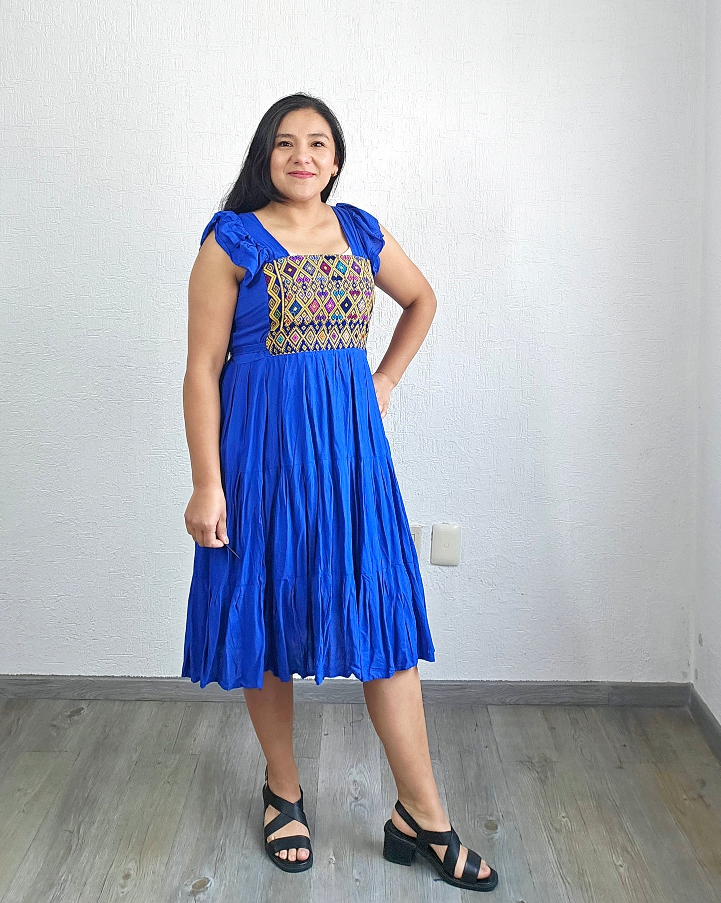 Vestido Anita Corto Azul Amarillo