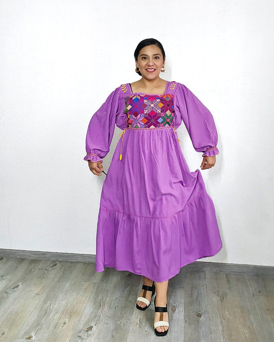 Vestido Julia Flores Manga  XL / XXL Lila Colores