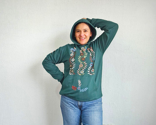 Sudadera M Rococo Verde Florecitas