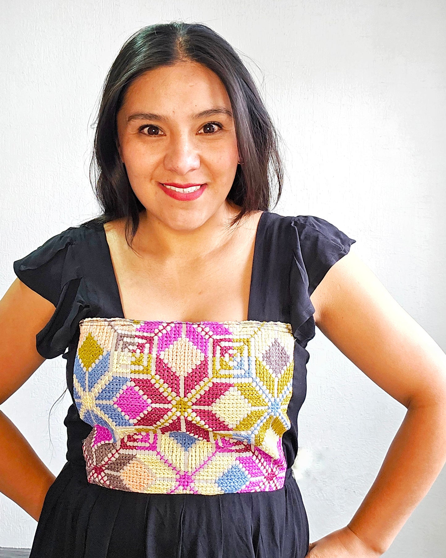 Vestido Anita Corto Negro Rosa