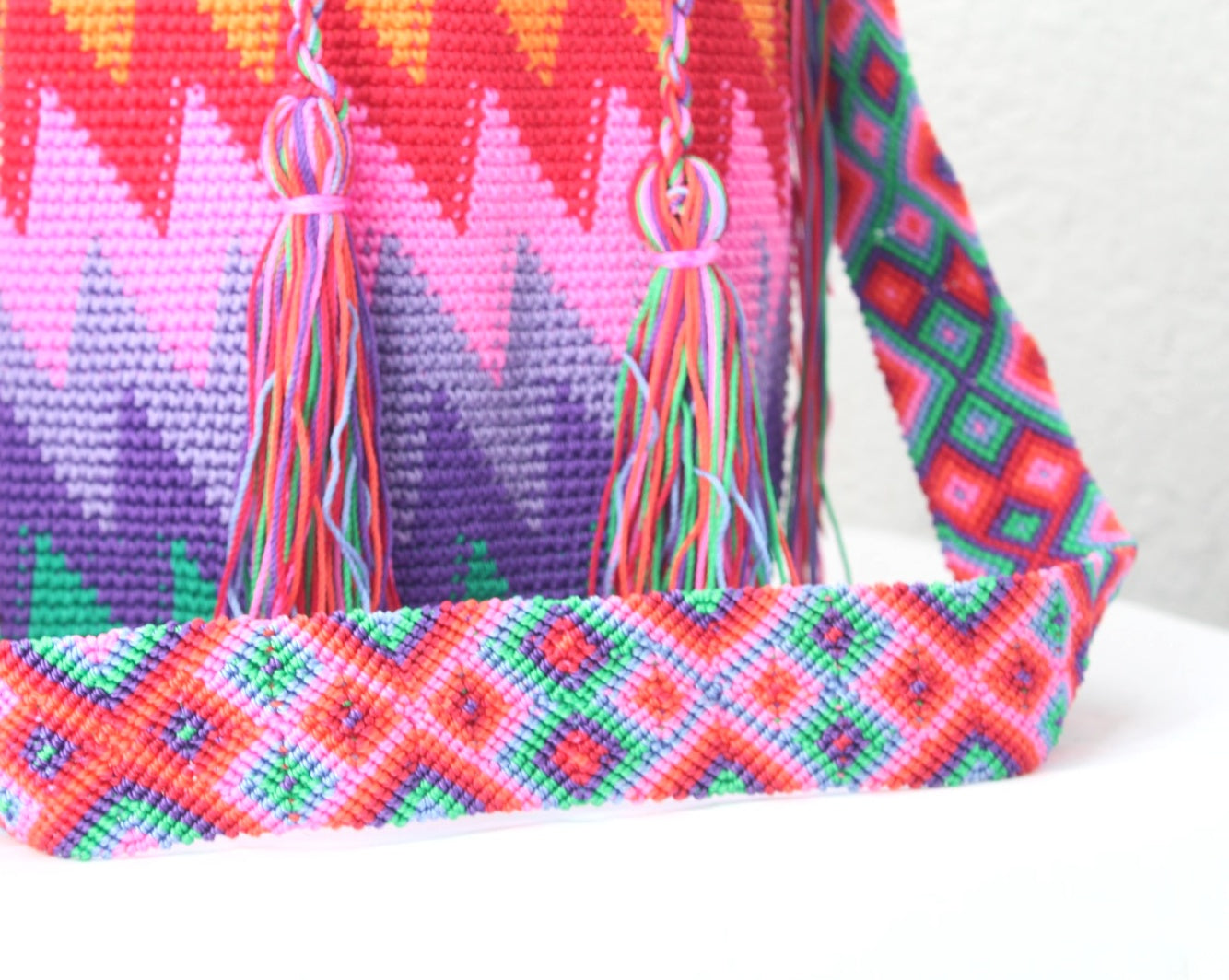 Bolso Morral ZigZag Naranja Rosa Lila