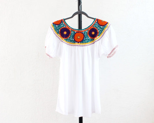 Blusa Aguacatenango Blanco Naranja Verde Morado