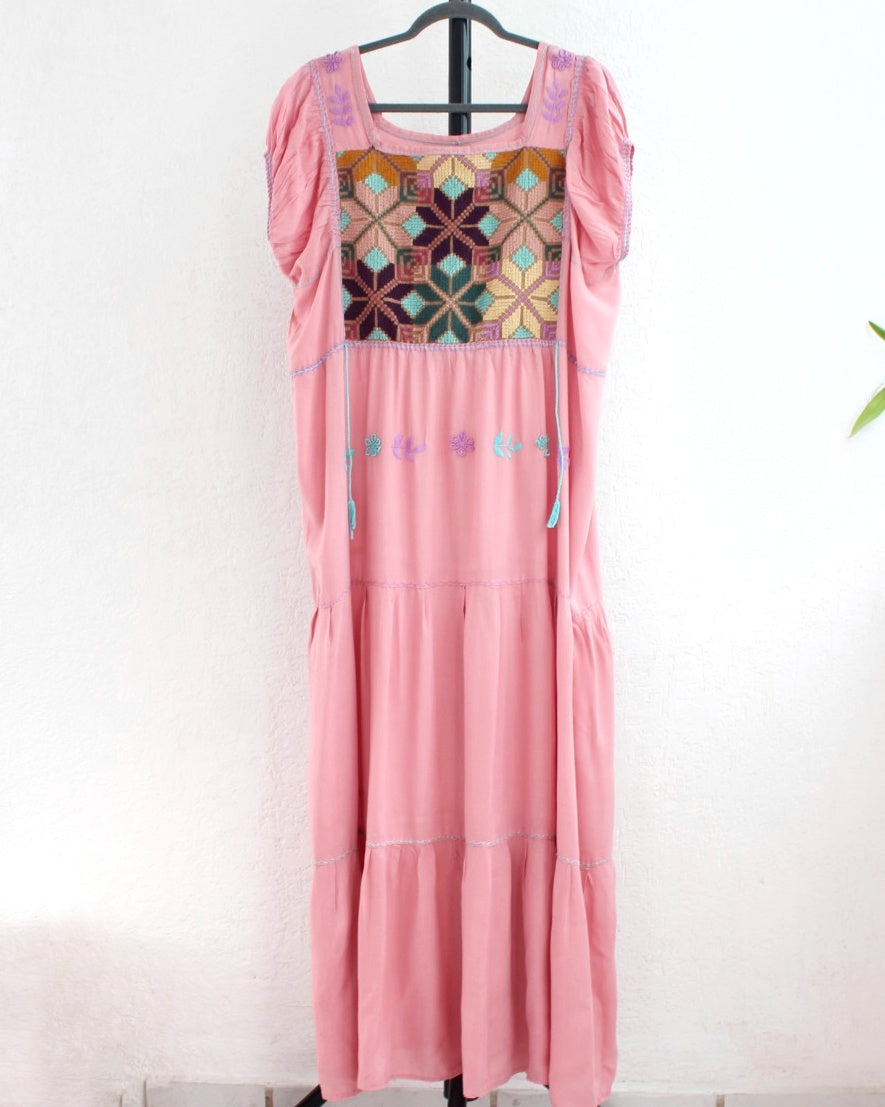 Vestido Maribel Flores Rosa Pastel Turquesa L / XL