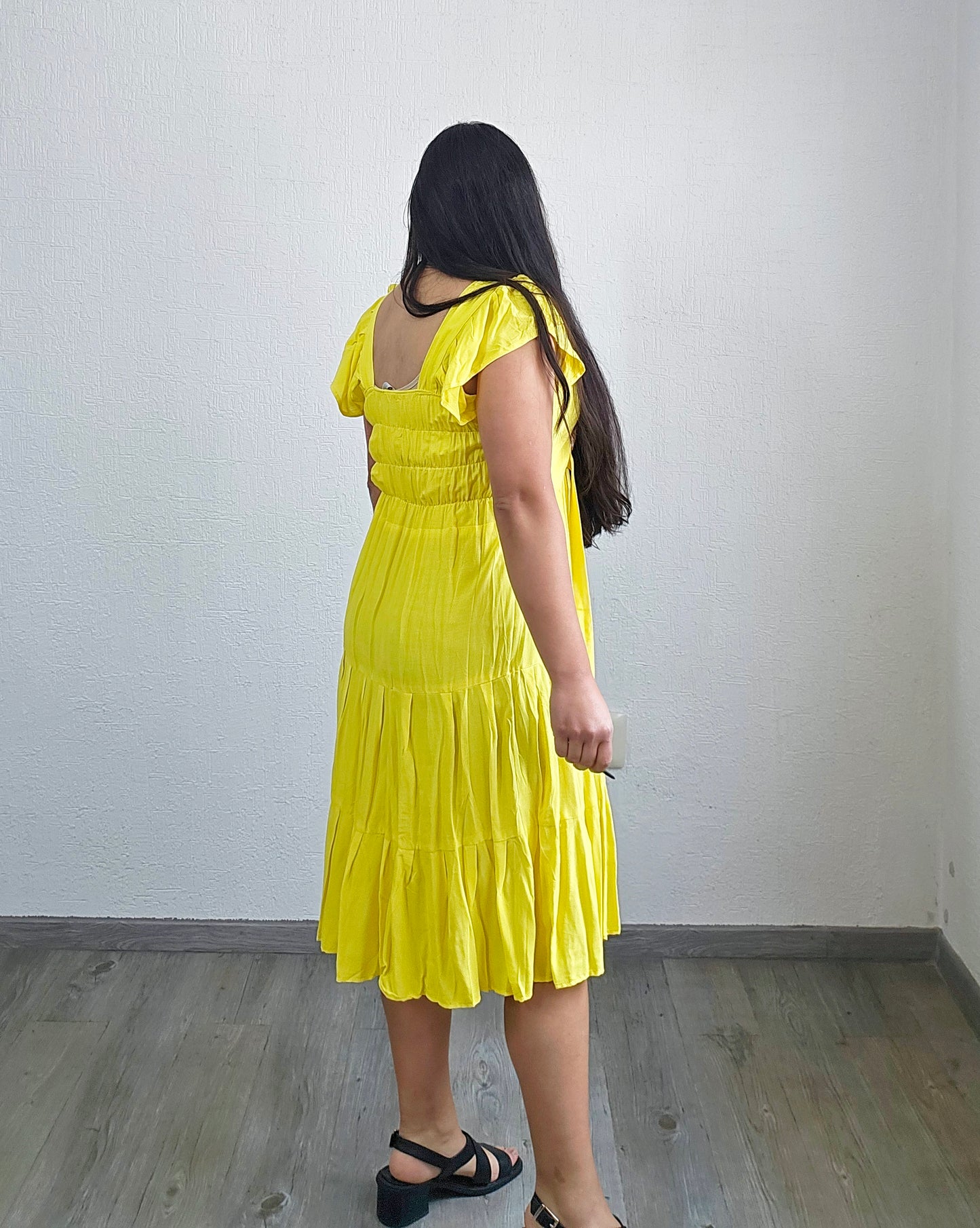 Vestido Anita Corto Amarillo Blanco