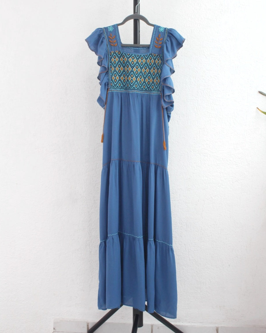 Vestido Josefina Azul Amarillo Unitalla