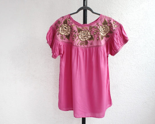 Blusa Abigail Flores Rosa Claro  XL - XXL