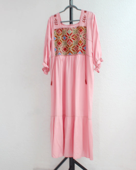 Vestido Julia Flores Manga  XL / XXL Rosa Café Verde