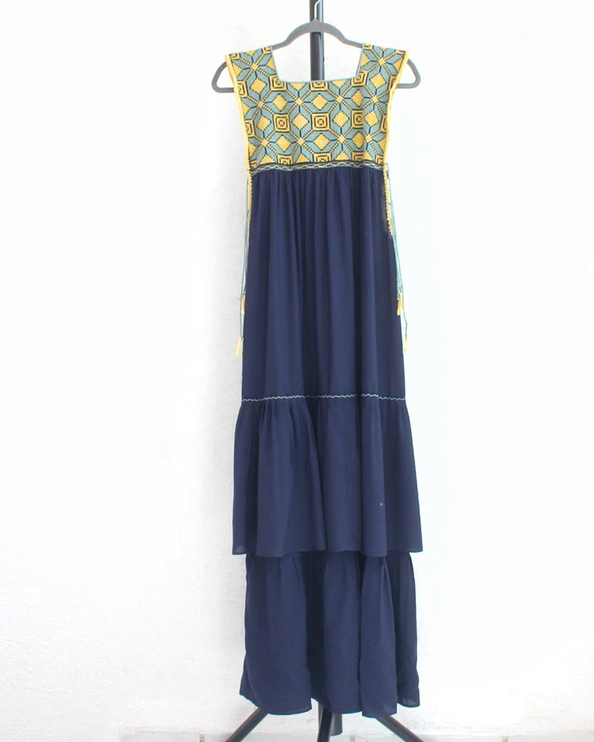 Vestido Teresa Azul Marino Amarillo Unitalla