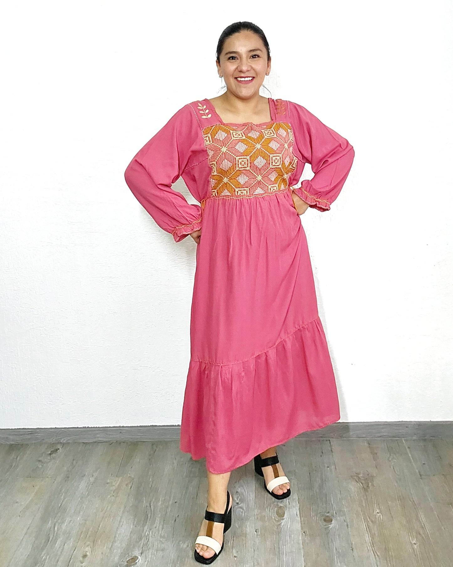 Vestido Julia Flores Manga  XL / XXL Coral