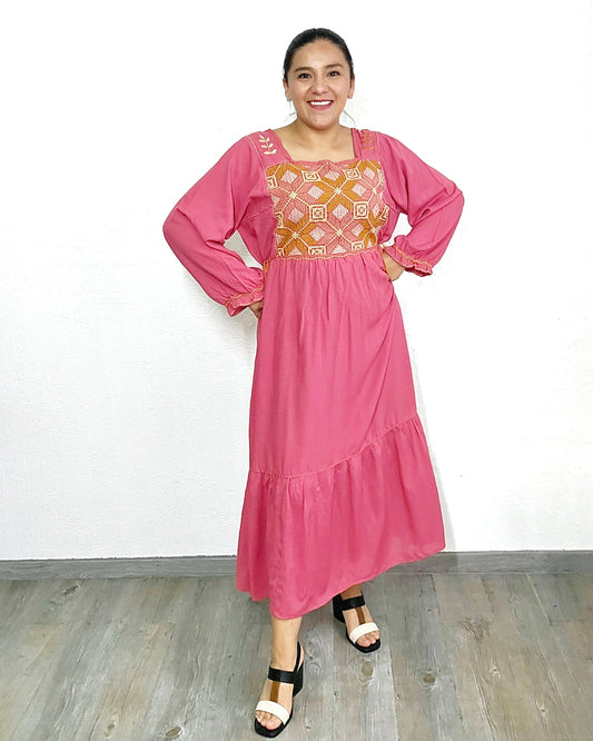 Vestido Julia Flores Manga  XL / XXL Coral