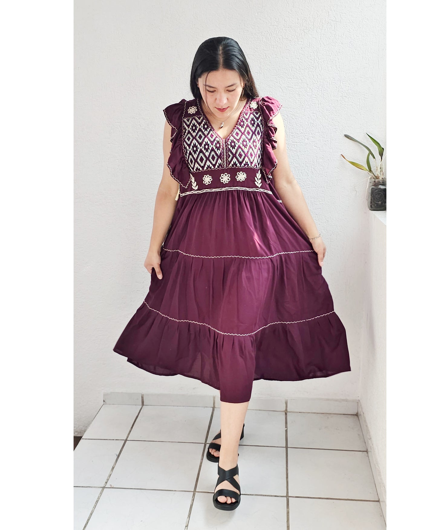 Vestido Antonia Vino Negro Blanco 2XL