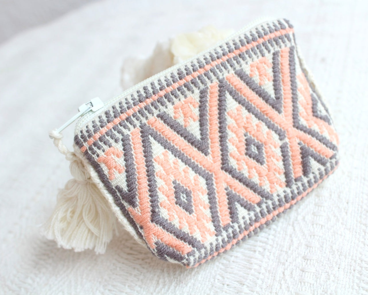 Mini Monedero Estrellas Blanco Coral Gris