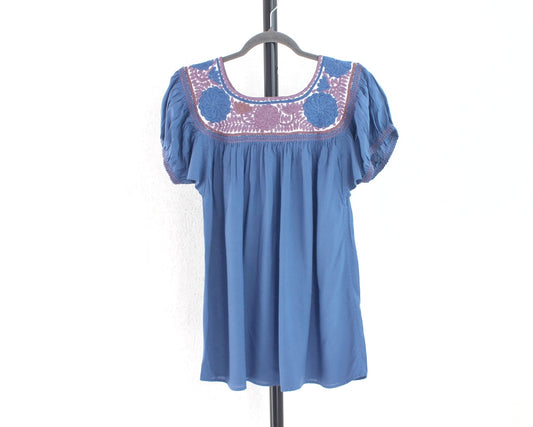 Blusa Aguacatenango Azul Índigo Rosa