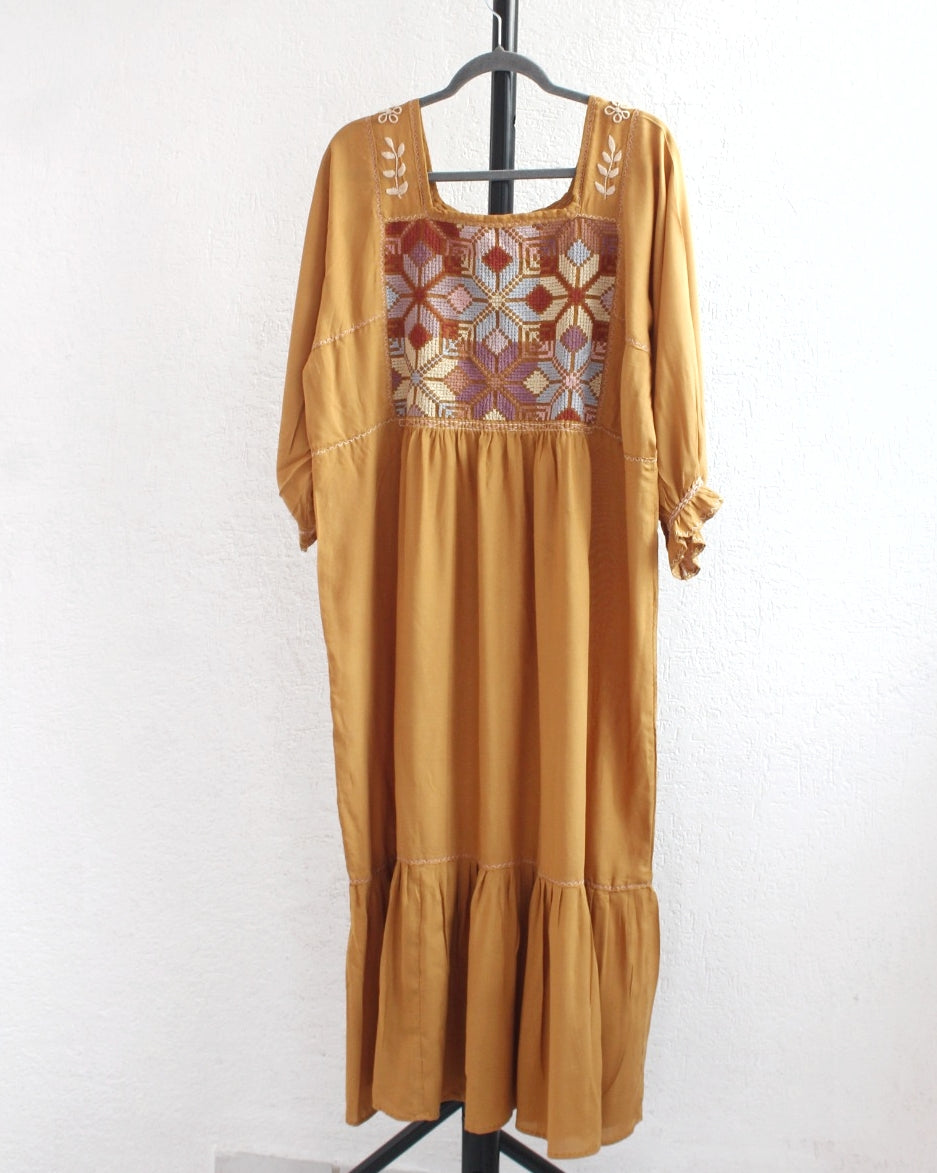 Vestido Julia Flores Manga  XL / XXL Amarillo