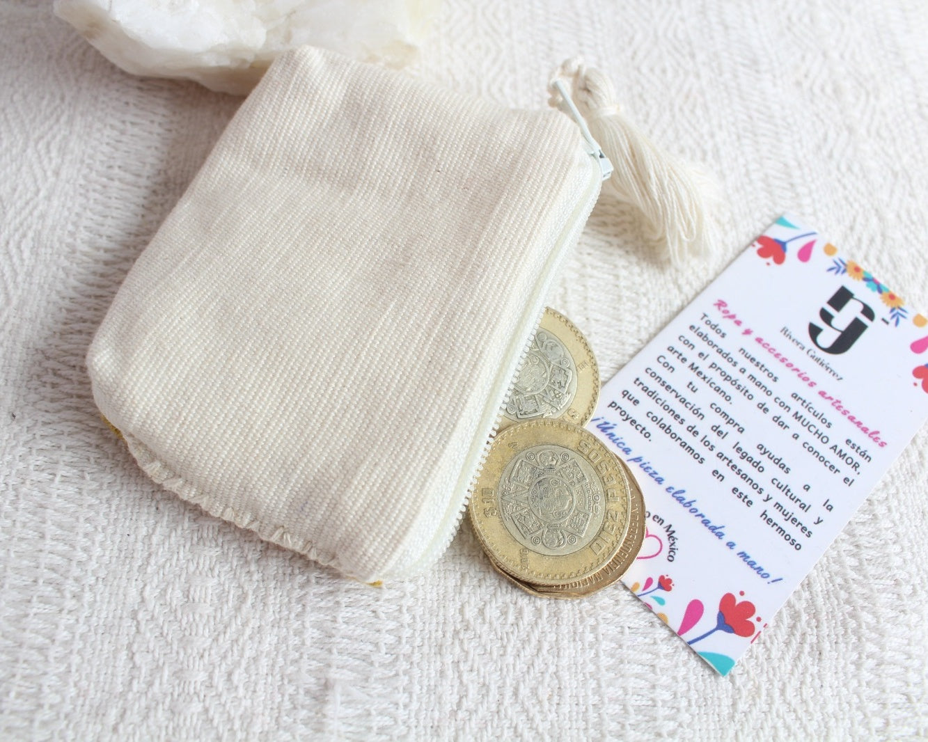 Mini Monedero Estrellas Blanco Coral Gris