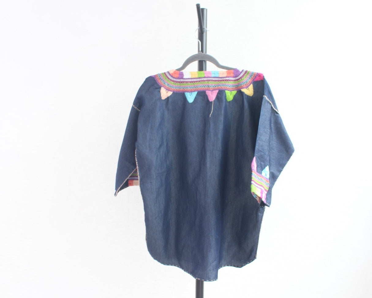 Blusa Milpa CH-M Mezclilla Blanco Verde Rosa