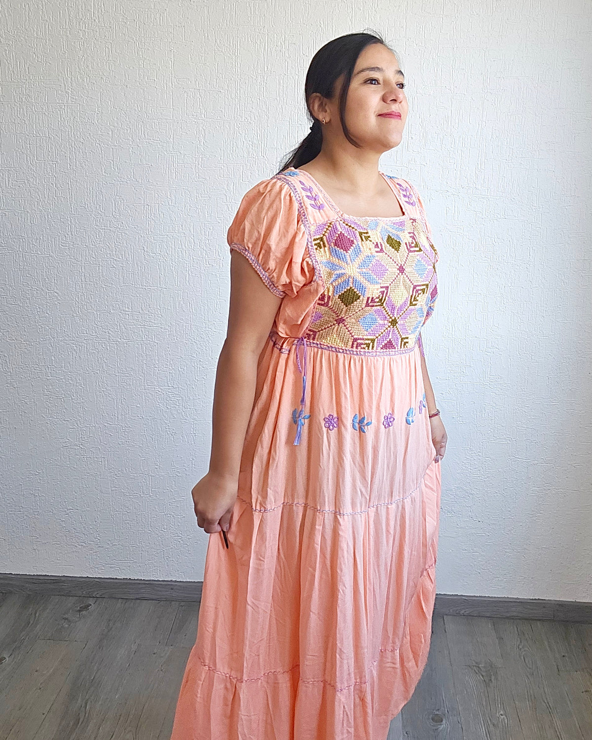 Vestido Maribel Flores Salmon Colores L / XL
