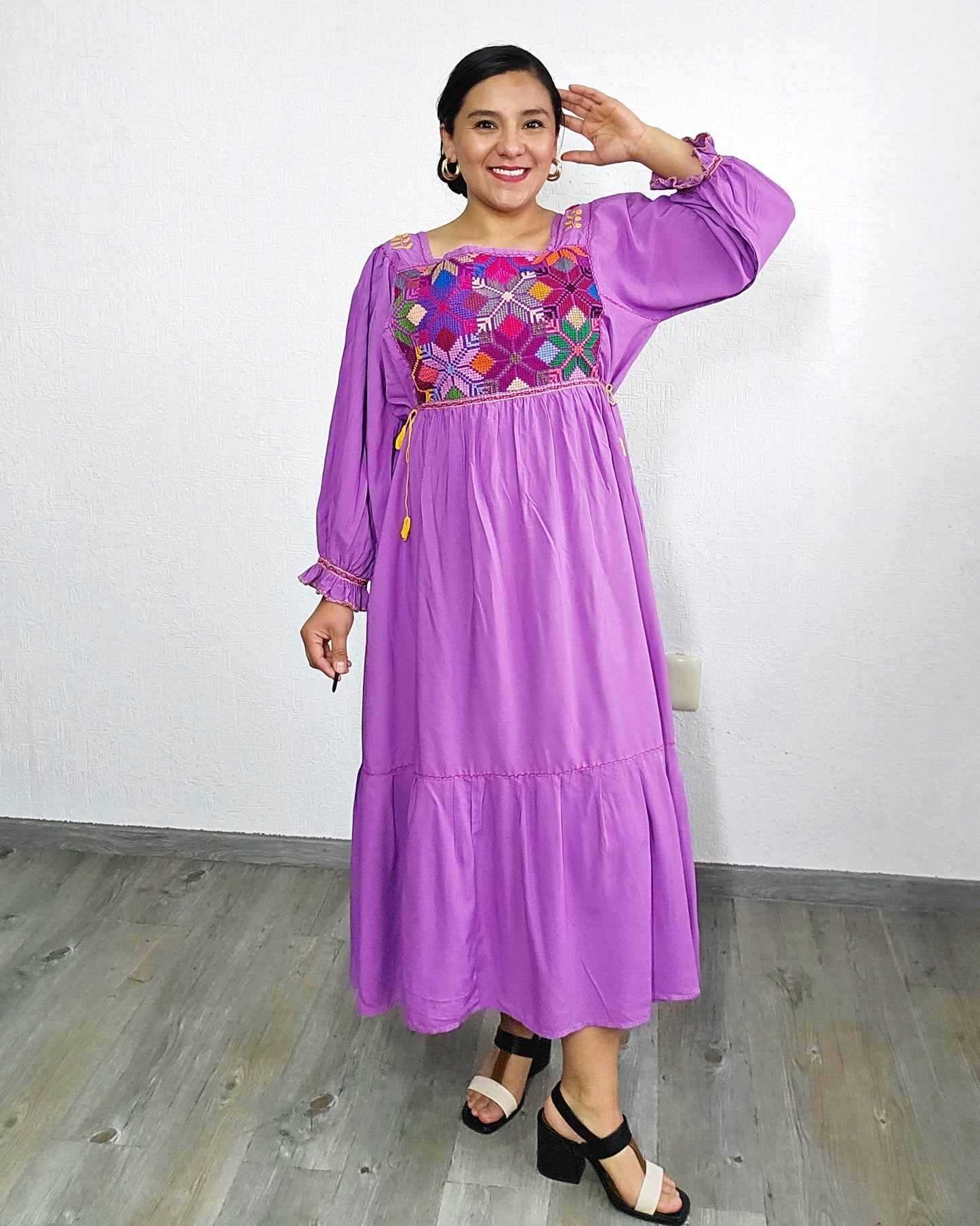 Vestido Julia Flores Manga  XL / XXL Lila Colores