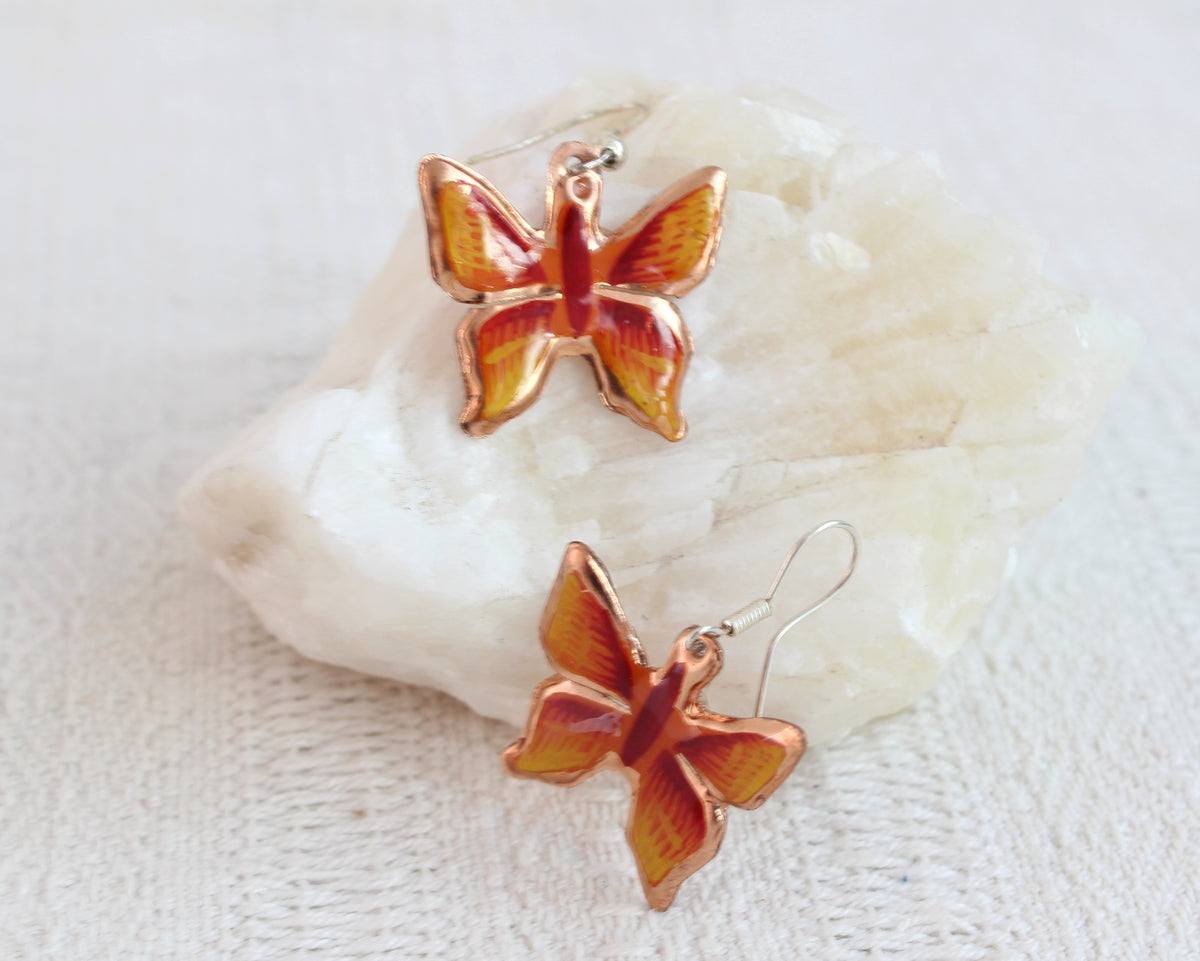 Aretes Cobre Mariposas Naranja