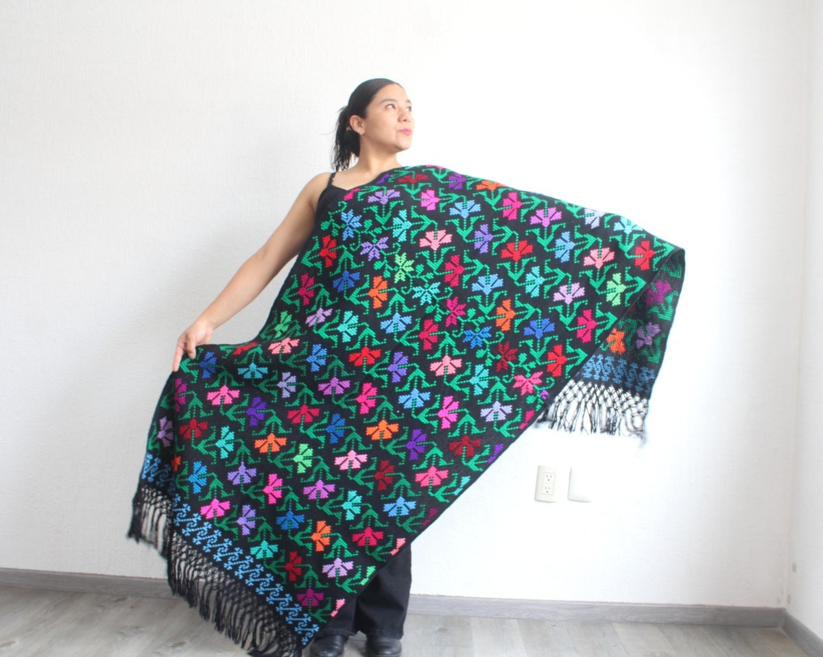 Rebozo Flores Colores Grande