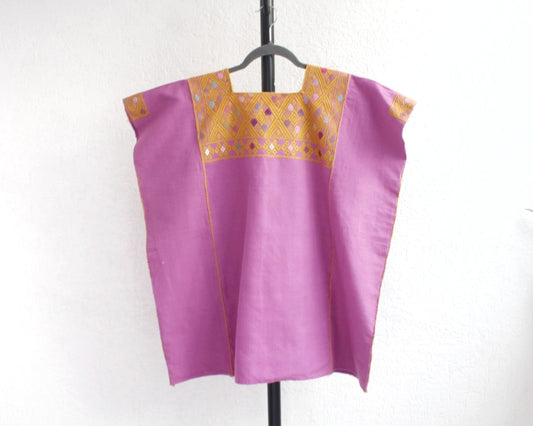 Huipil Corto Laura XL - 2XL Pejel Lila Amarillo