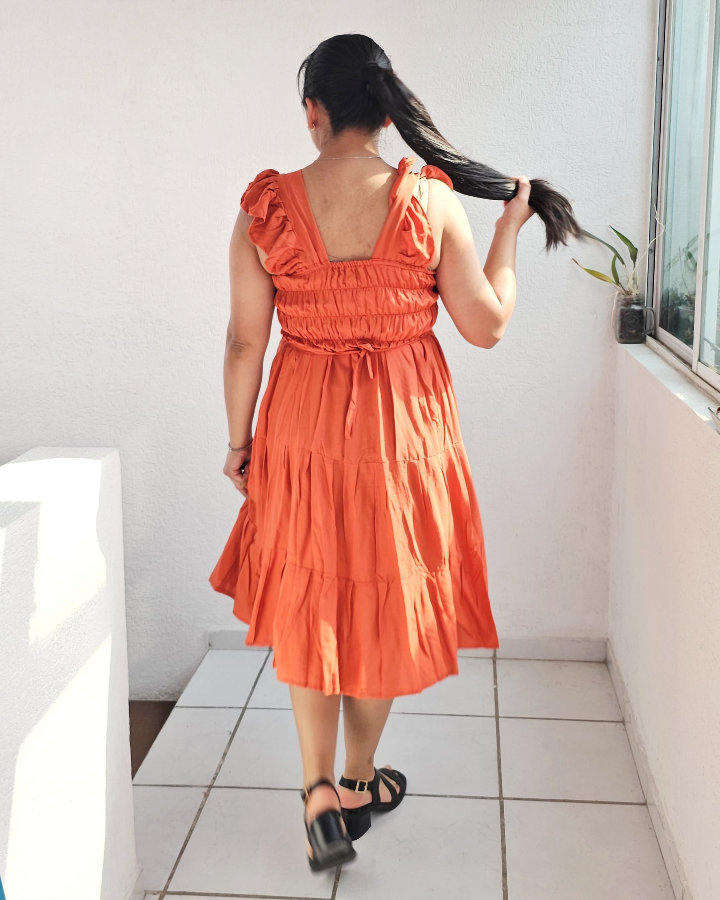 Vestido Anita Corto Naranja Blanco