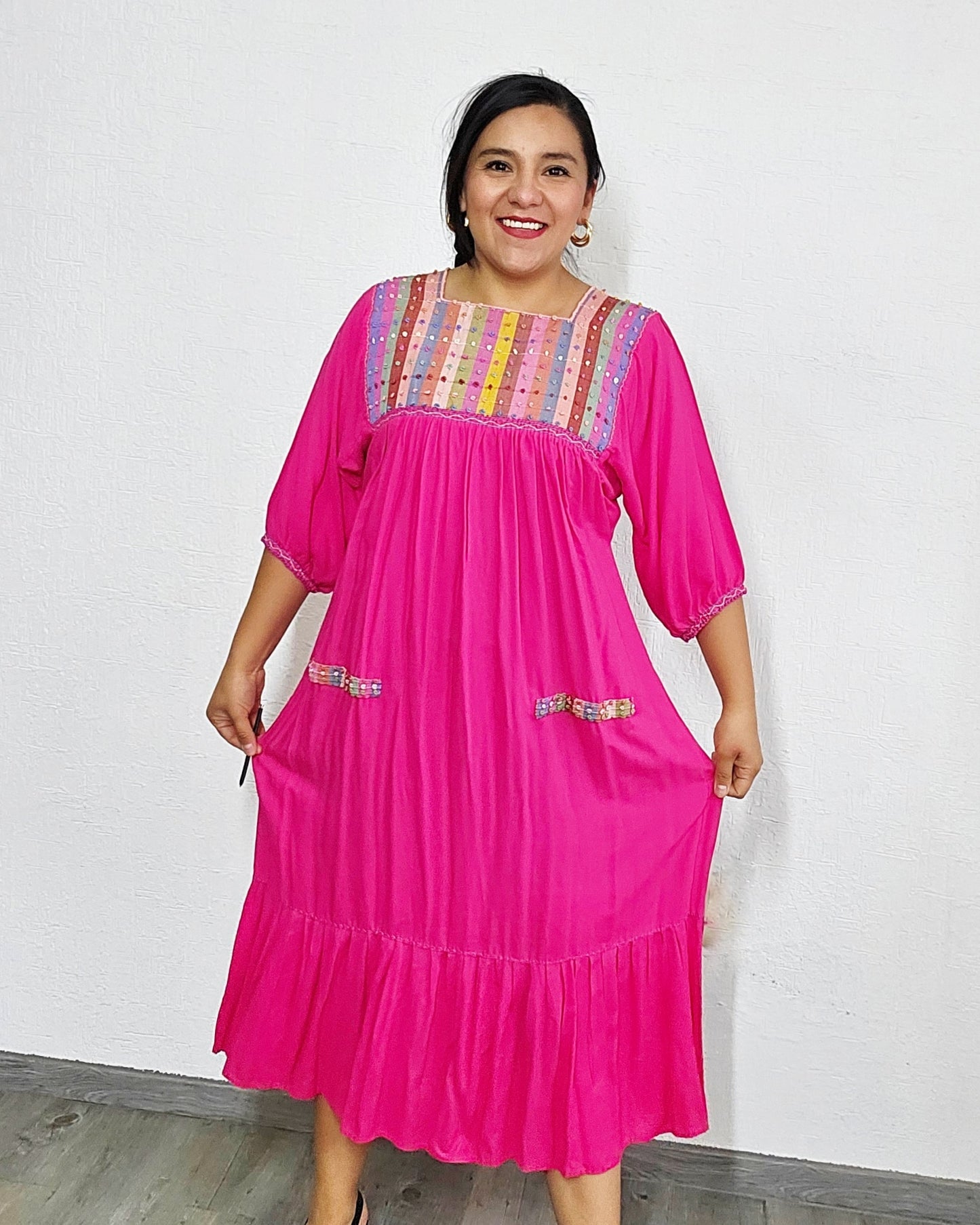 Vestido Nuditos 3/4 Manga Rosa Mx