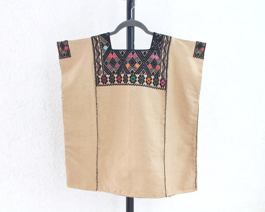 Huipil Corto Laura Beige Negro