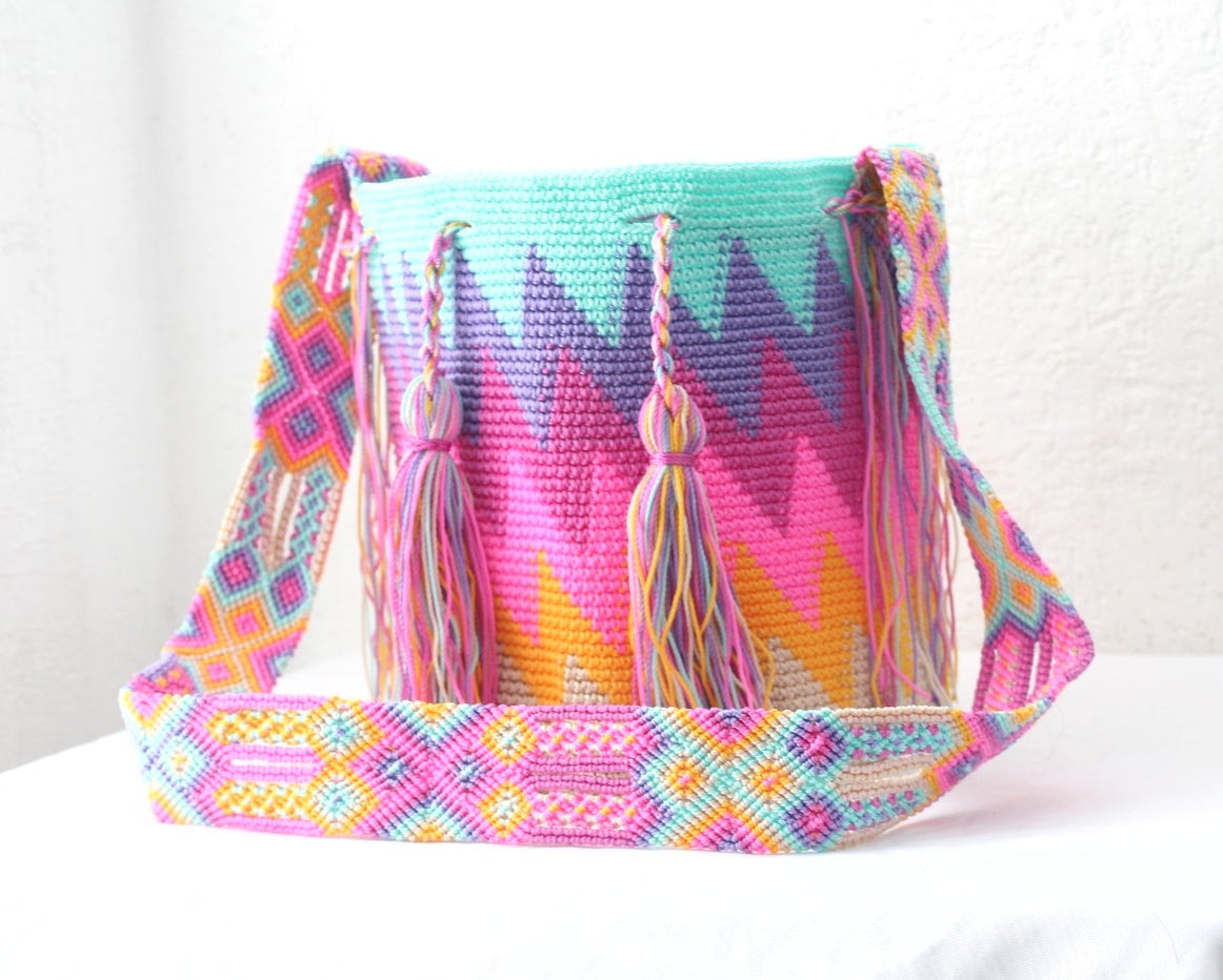 Bolso Morral ZigZag Aqua Rosa Lila