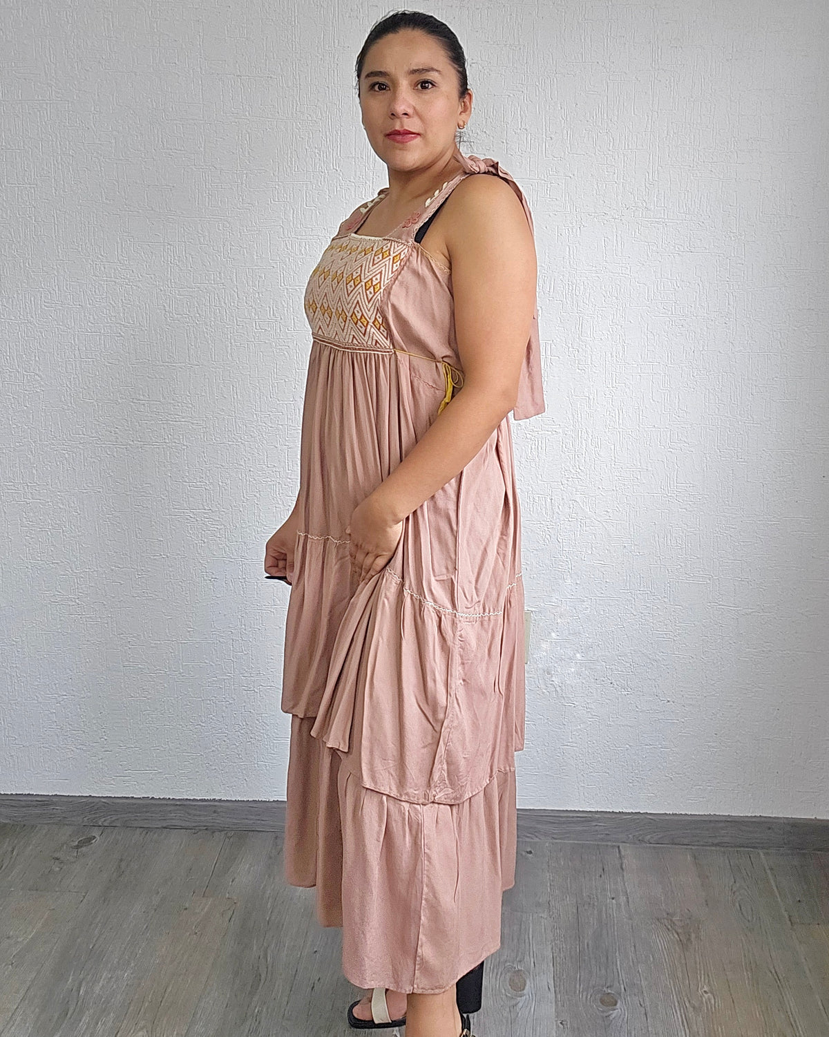 Vestido Fatima Telar Beige Blanco XL -XXL