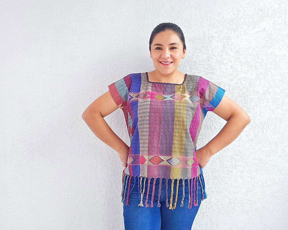 Huipil Angela Azul Rosa Morado XL
