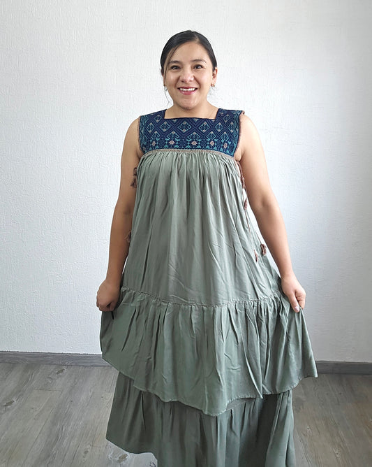 Vestido Teresa Menta Azul Marino Telar Unitalla