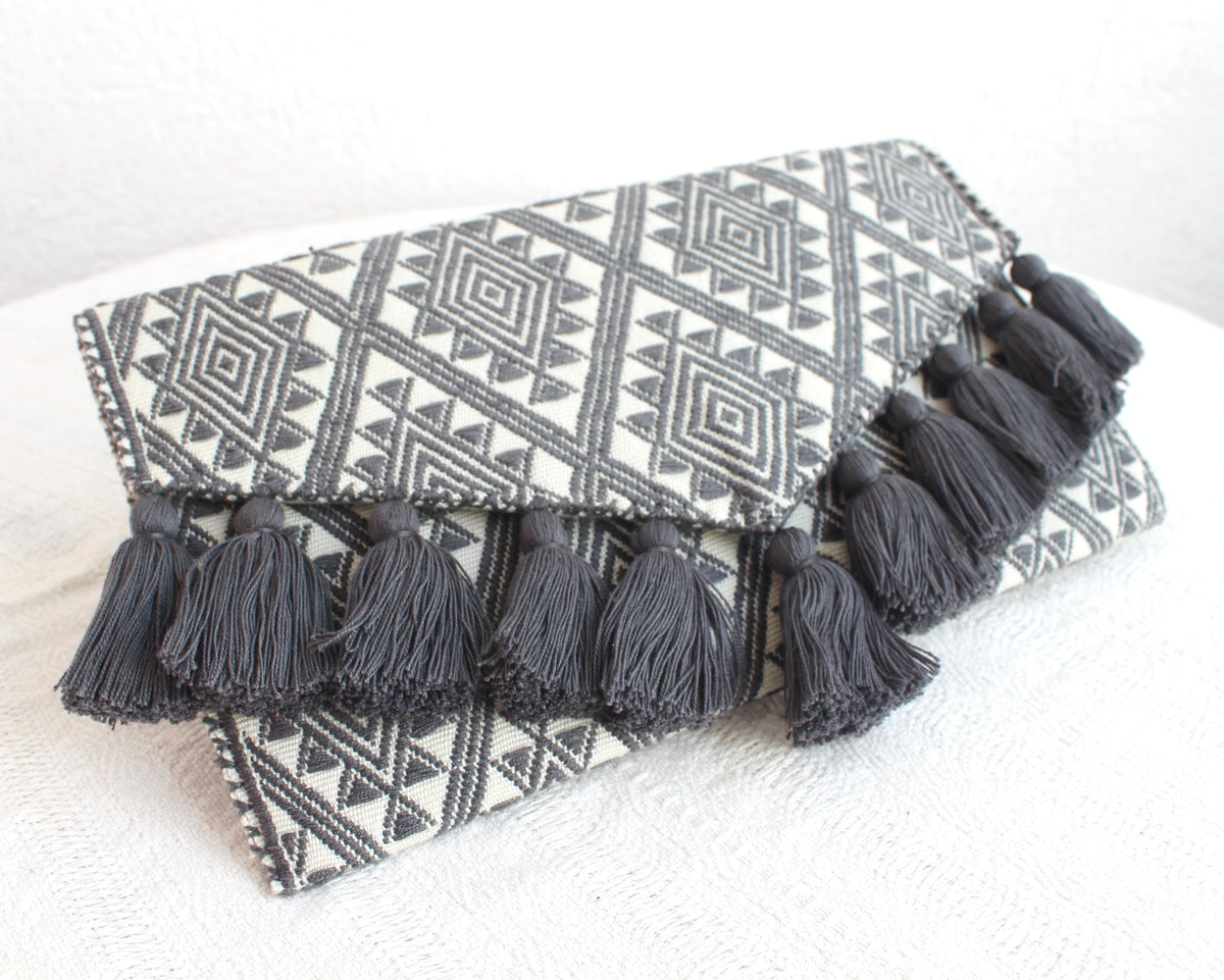 Clutch Artesanal Estrellas D Gris Perla