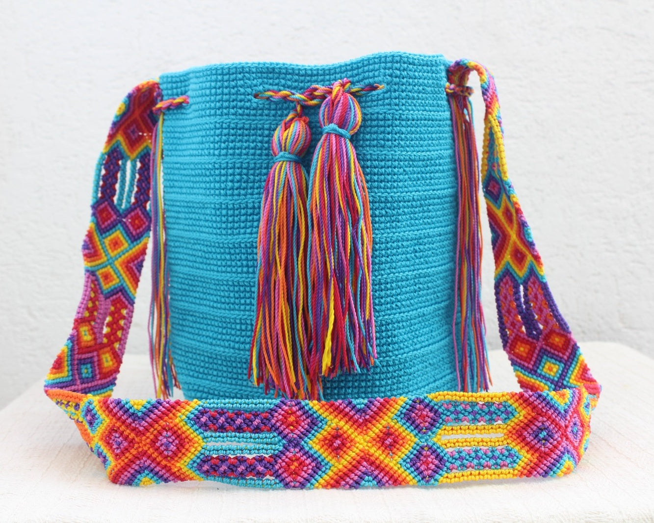 Bolso Morral Azul Amarillo Rosa