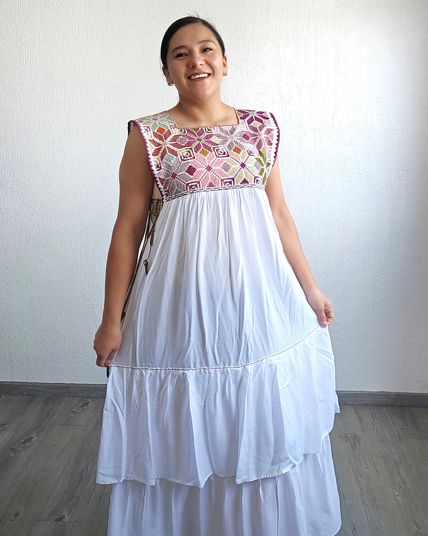 Vestido Teresa Blanco Rosa Unitalla