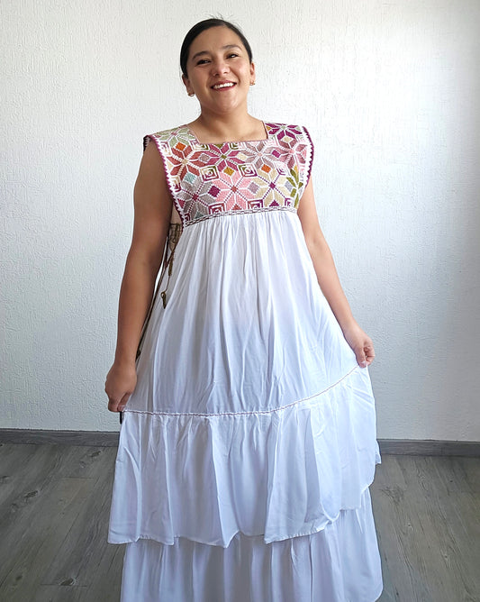 Vestido Teresa Blanco Rosa Unitalla