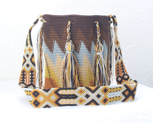 Bolso Morral Zig Zag Café Gris Beige