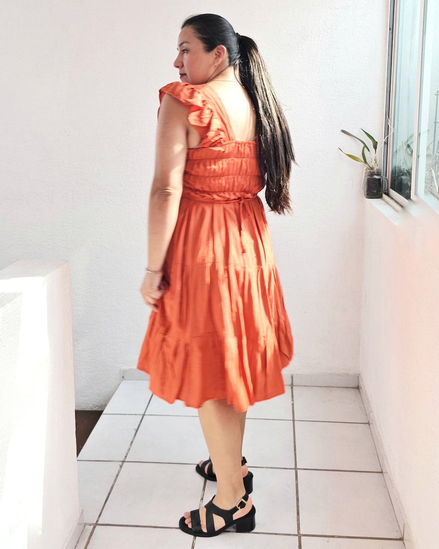 Vestido Anita Corto Naranja Blanco