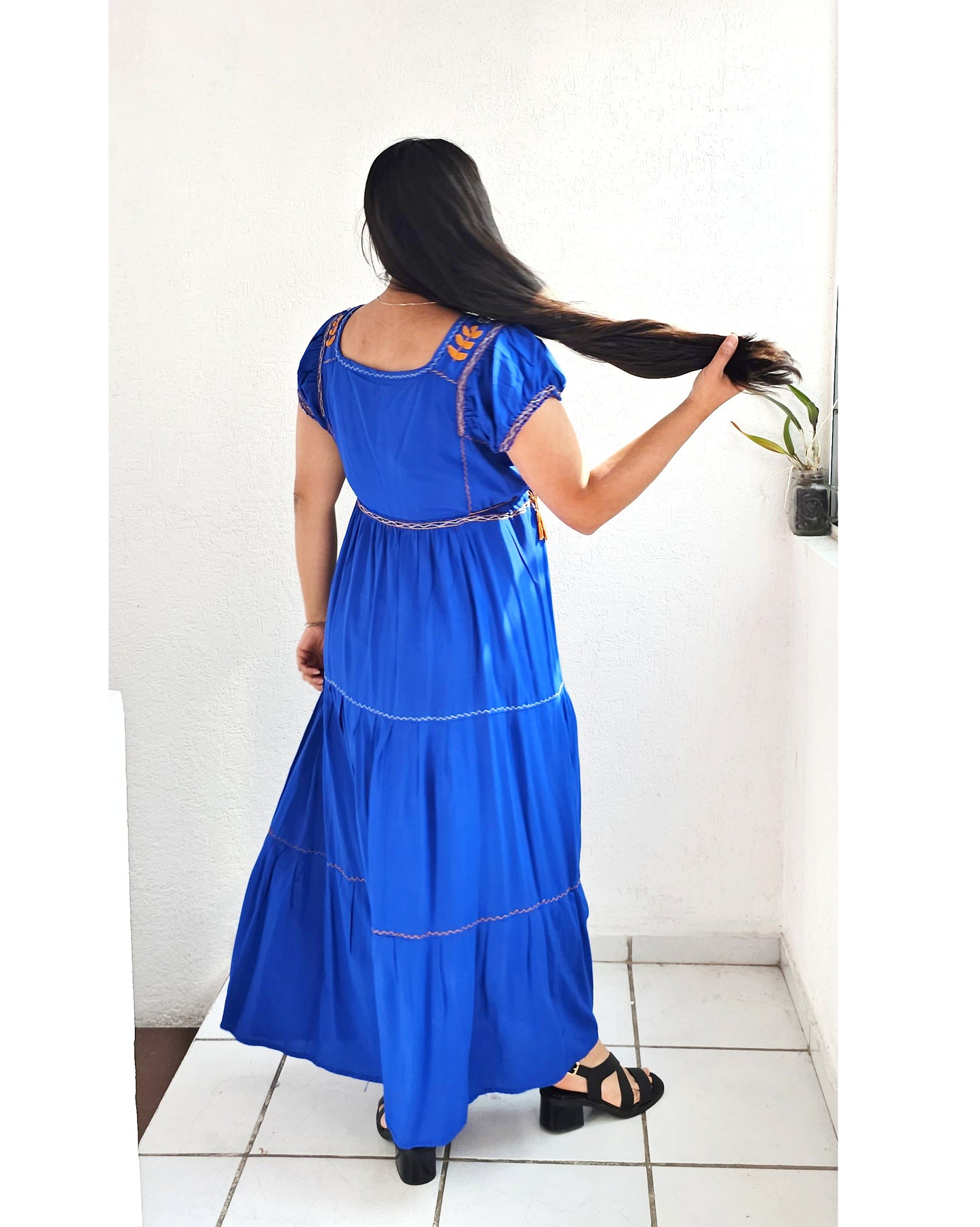 Vestido Maribel Flores Azul Rey L / XL