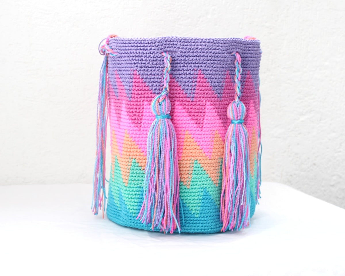 Bolso Morral Zig Zag Lila Rosa Turquesa