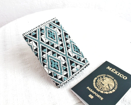 Porta Pasaporte Estrella Blanco Aqua Negro