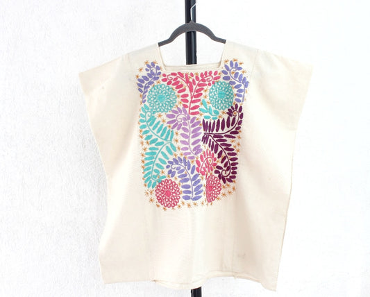 Huipil Corto Laura XL - 2XL Flores Perla Colores Pastel