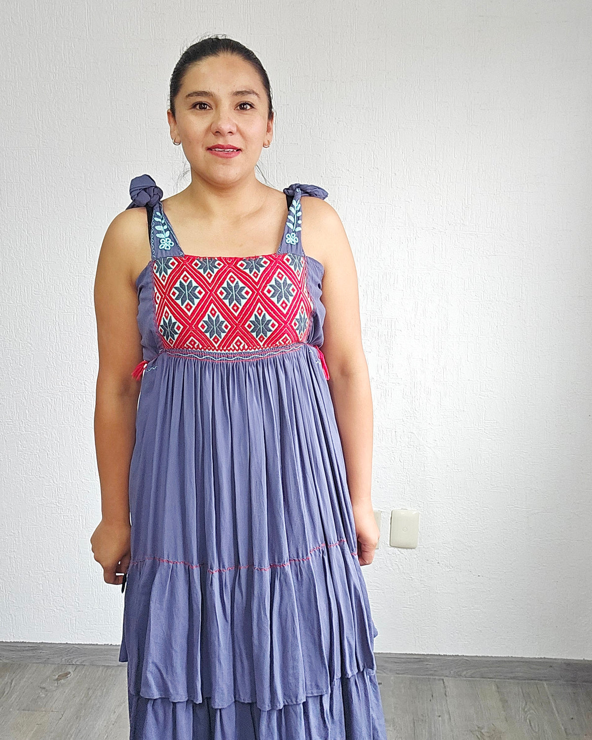 Vestido Fatima Telar Gris Rojo XL -XXL