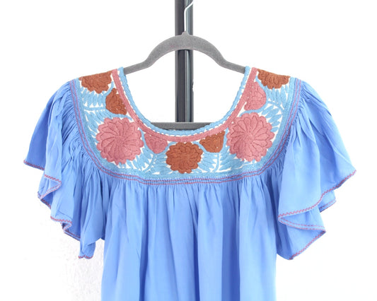 Blusa Aguacatenango Azul Rosa Café