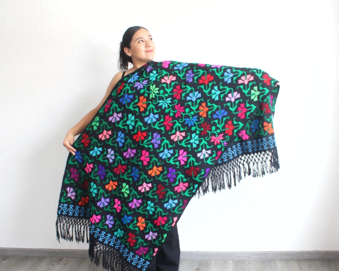 Rebozo Flores Colores Grande