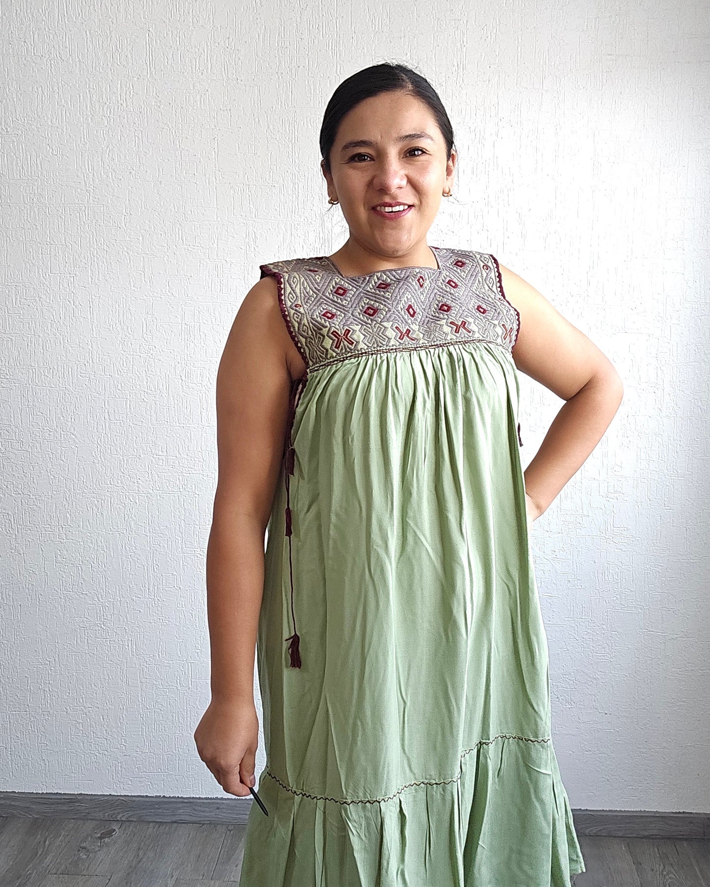 Vestido Teresa Menta Gris Vino Telar Unitalla