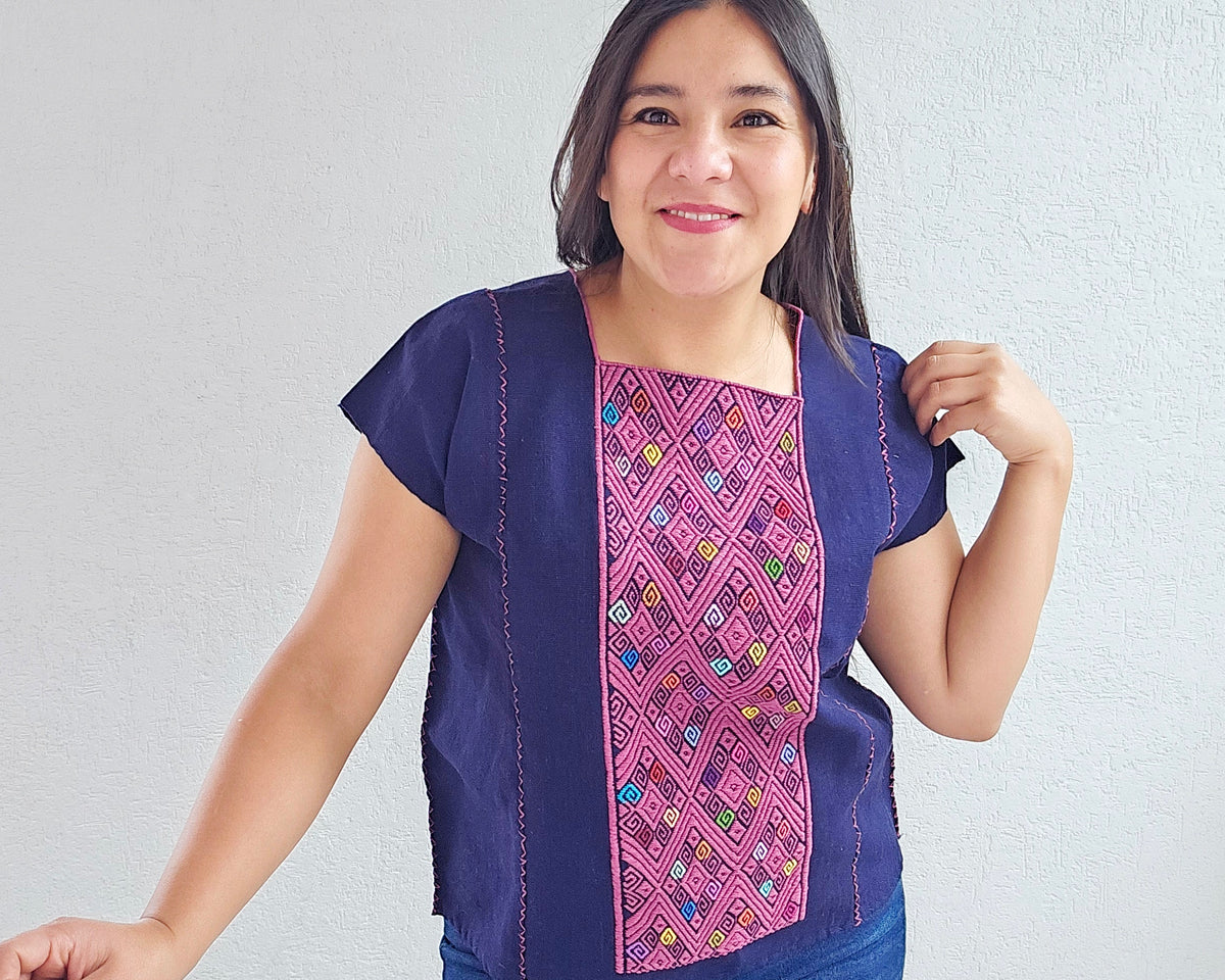 Huipil corto Laura Azul Rosa Unitalla