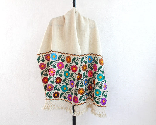 Rebozo Lana Flores Natural